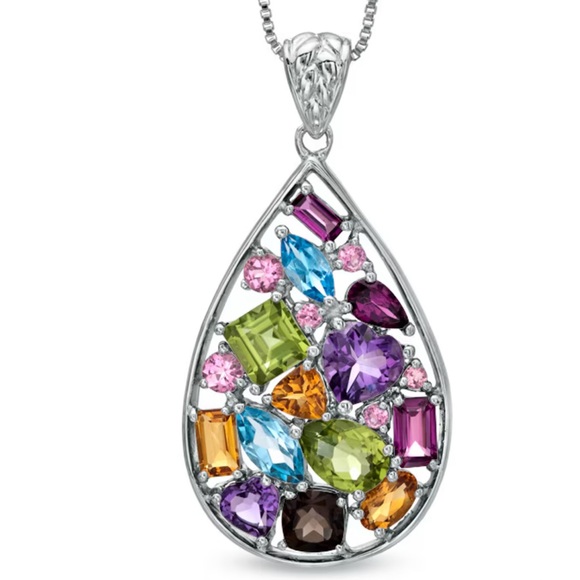 Zales Gorgeous!!!! Multi-Gemstone Teardrop-Shaped Pendant in Sterling Silver - Picture 10 of 10